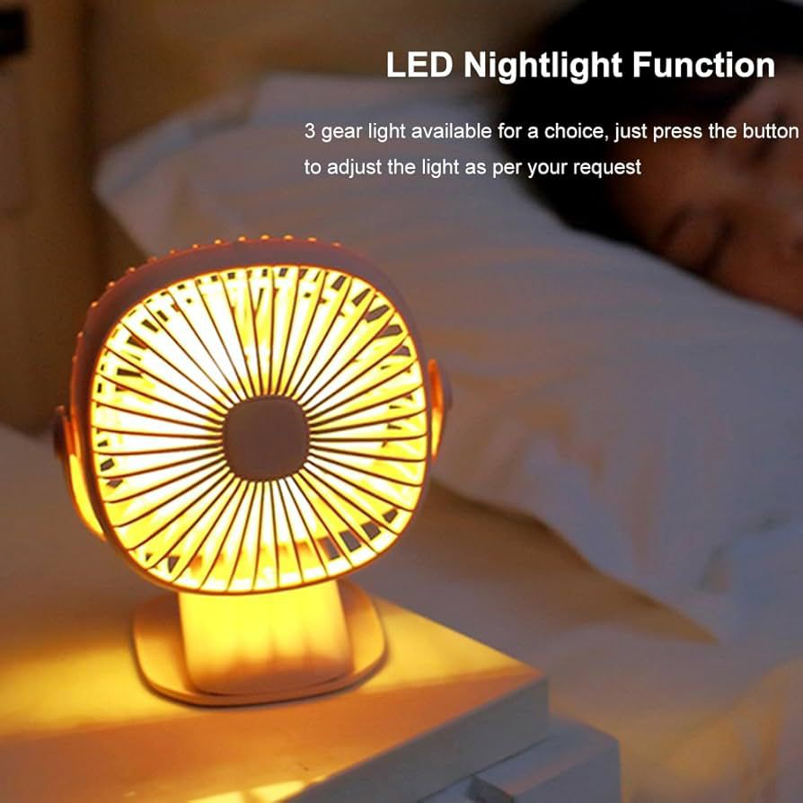 LED Light Table Fan – Mini Clip & Desk Fan, 360° Rotation, 3 Speeds