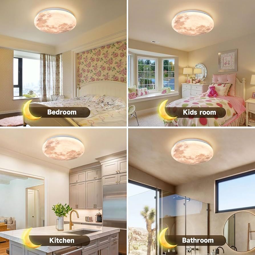 Modern LED Moon Ceiling Light – Dimmable Warm & Cool