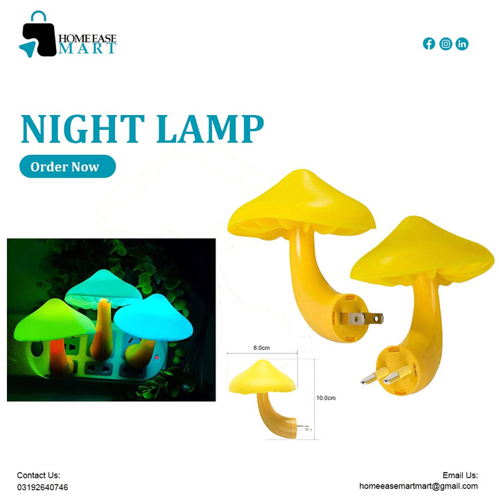 LED Night Bulb – Mushroom Wall Lamp with Light Sensor, Warm White